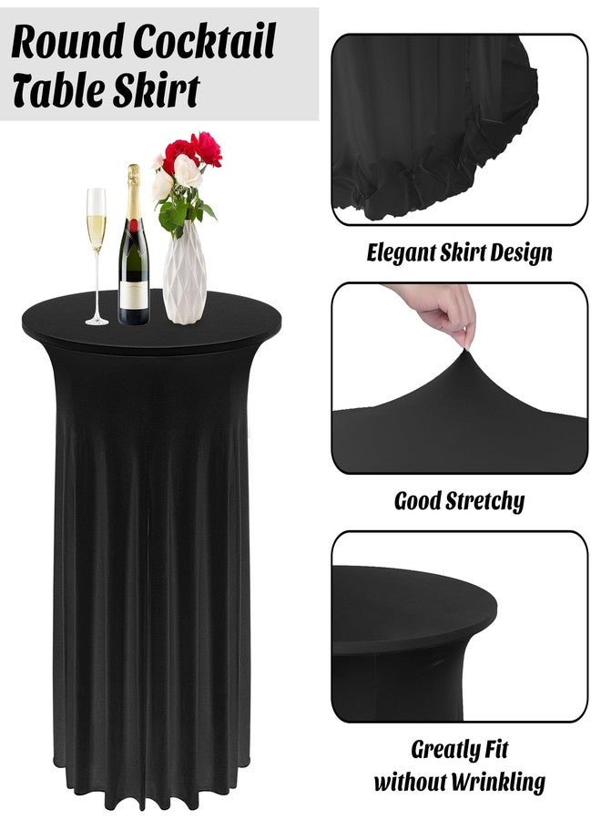 Kochorie 4 Pieces Cocktail Table Skirt Round Cocktail Table Covers 32 x 43 Inch Spandex Stretch High Top Table Cloth for Wedding Table Bar Banquet Party Supplies (Black) - Image 3