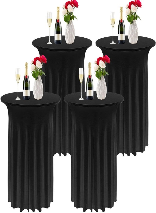 Kochorie 4 Pieces Cocktail Table Skirt Round Cocktail Table Covers 32 x 43 Inch Spandex Stretch High Top Table Cloth for Wedding Table Bar Banquet Party Supplies (Black) - Image 1