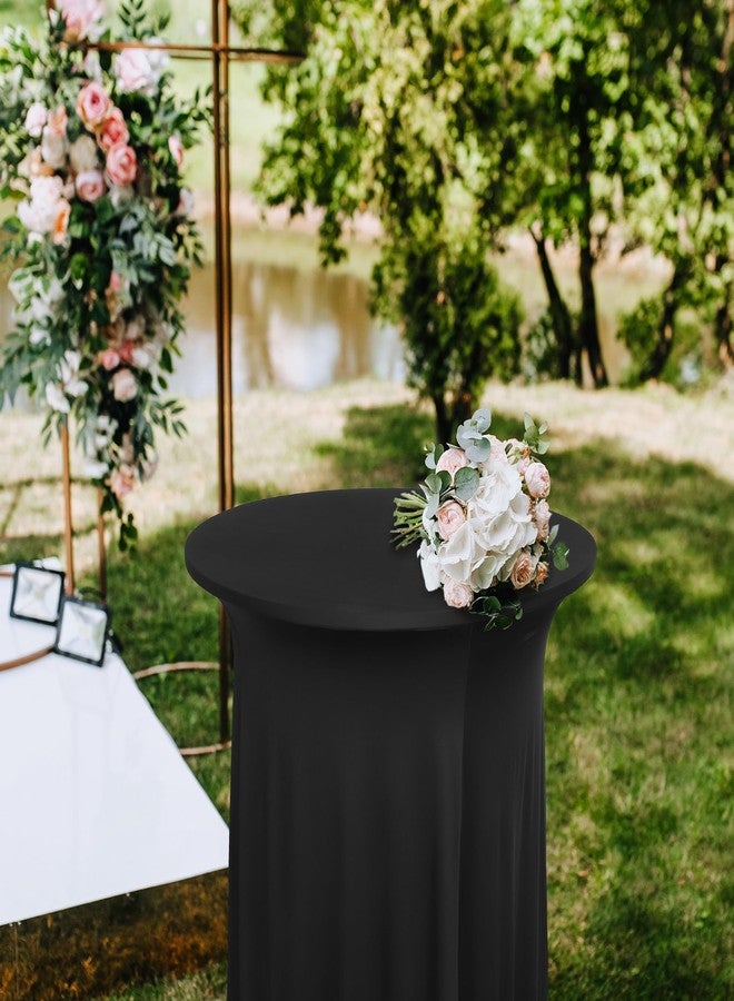 Kochorie 4 Pieces Cocktail Table Skirt Round Cocktail Table Covers 32 x 43 Inch Spandex Stretch High Top Table Cloth for Wedding Table Bar Banquet Party Supplies (Black) - Image 5