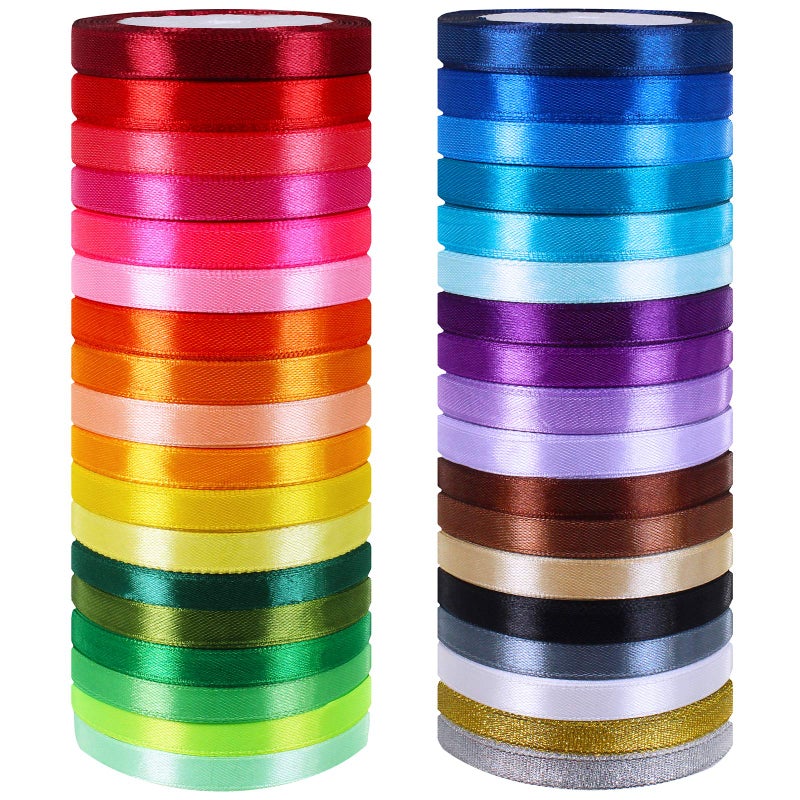 Winlyn 36 Colors 900 Yards Satin Metallic Glitter Ribbons Rolls for Craft, Embellish Decorative Ribbons 2/5" Wide for Floral Bouquet Gift Wrapping Bows Wedding Shower Decoration - Image 1
