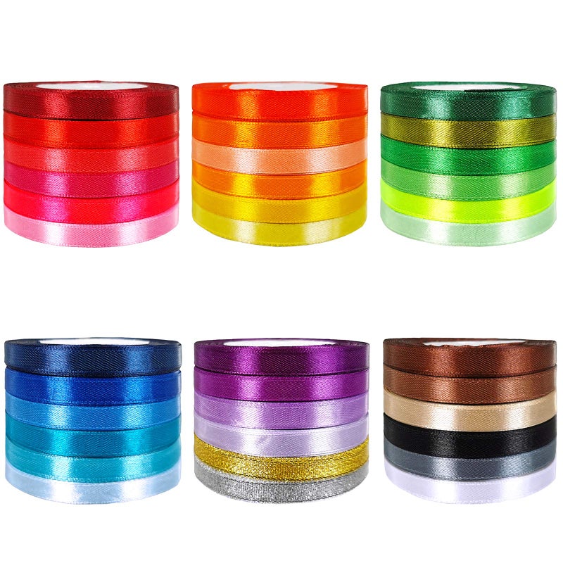 Winlyn 36 Colors 900 Yards Satin Metallic Glitter Ribbons Rolls for Craft, Embellish Decorative Ribbons 2/5" Wide for Floral Bouquet Gift Wrapping Bows Wedding Shower Decoration - Image 2