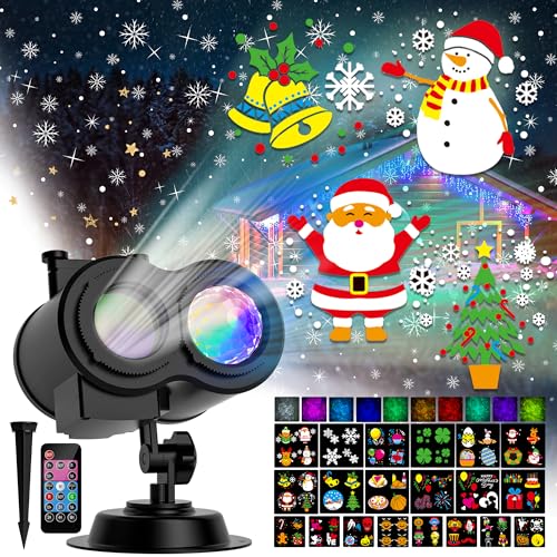 COOLWUFAN 2026 Upgrade Halloween Christmas Projector Lights Outdoor, COOLWUFAN 2-in-1 Holiday Projector Lights Decorations, 30 Bright HD Effects (20 Slides) Projection Light for Xmas Party Garden Yard Decor - Image 1