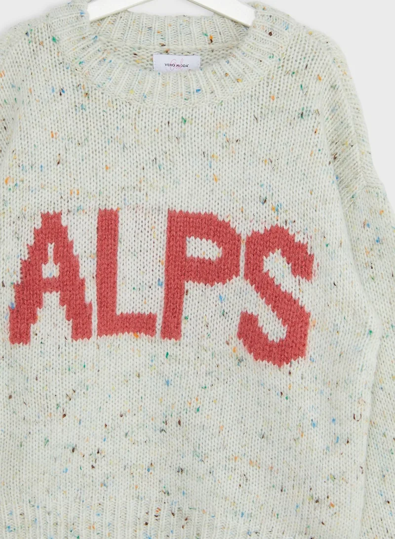فيرو مودا جيرل كنزة بطبعة كلمة "Alps" للأطفال