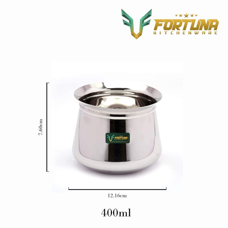 FORTUNA KITCHENWARE 400ml Heavy Gauge Dahi Handi/Curd Pot With Lid - Stainless Steel Utensils, Cookware & Serveware for Kitchen (Polish) - Image 2
