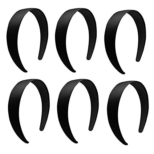 BallHull 1.2 Inch Satin Headbands, Ladies and Girls Antiskid Hard Hair Bands, DIY Hair Headbands, 6 Pcs Black. - Image 1