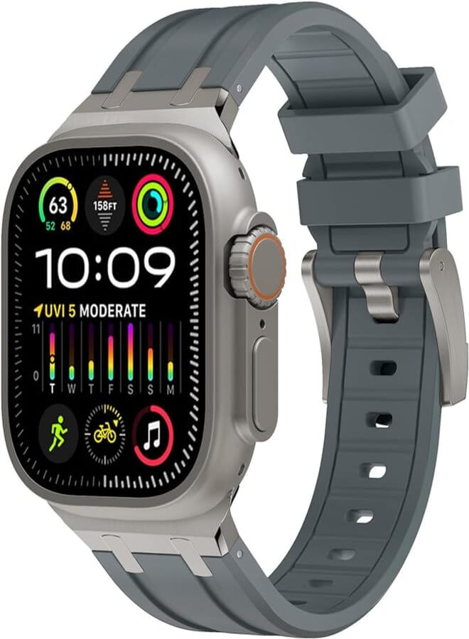 WINGLE WINGLE for Apple Watch Ultra 2 Band 49mm 45mm 44mm 42mm for Men, Liquid Silicone Rubber Bands for iWatch Ultra/Ultra 2 Series 9 8 7 6 5 4 SE Luxury Design AP Rubber Strap with Stainless Steel Adapter 