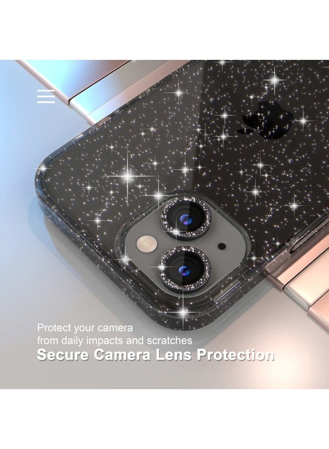 Choiche Compatible for iPhone 14 Case Women Phone Case, Cute Bling Sparkly, Military Grade Drop Protection, 2 Diamond Camera Lens Covers, 2 Tempered Glass Protectors, 6.1 inch (Glitter Black) - Image 3