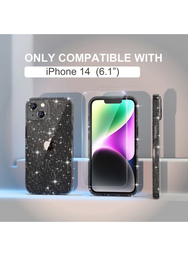 Choiche Compatible for iPhone 14 Case Women Phone Case, Cute Bling Sparkly, Military Grade Drop Protection, 2 Diamond Camera Lens Covers, 2 Tempered Glass Protectors, 6.1 inch (Glitter Black) - Image 2