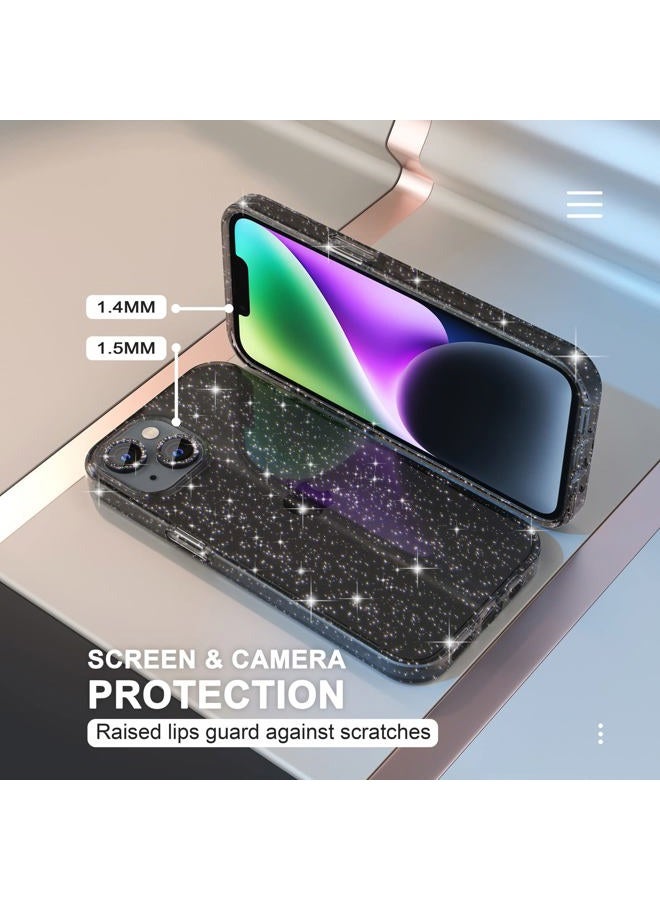 Choiche Compatible for iPhone 14 Case Women Phone Case, Cute Bling Sparkly, Military Grade Drop Protection, 2 Diamond Camera Lens Covers, 2 Tempered Glass Protectors, 6.1 inch (Glitter Black) - Image 4