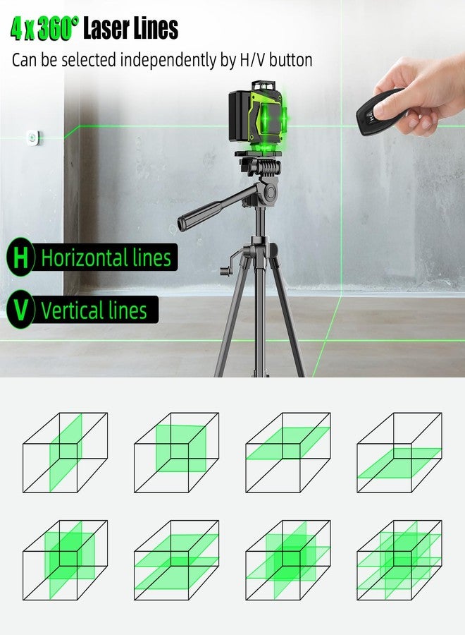 ENRIPRT 16 Line Laser Level 360 Self Leveling,Professional 4x360°4D Green Cross Line laser Level for Construction and Picture Hanging,lazer leveler tool with 2 Batteries,Magnetic Bracket & Remote Controller - Image 3