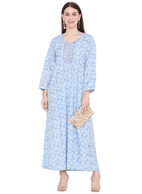 جلابية كفتان عربية مطرزة بنقوش فريدة من الفيسكوز الطويل