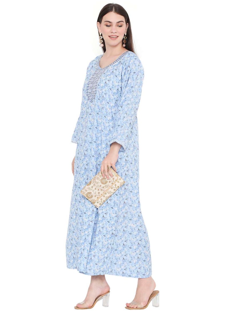 HANA & SARA LONG VISCOSE STYLISH PRINTED WITH UNIQUE EMBROIDERY ARABIC KAFTAN JALABIYA DRESS  - Image 4