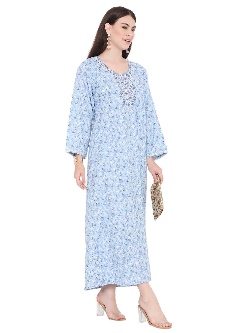 HANA & SARA LONG VISCOSE STYLISH PRINTED WITH UNIQUE EMBROIDERY ARABIC KAFTAN JALABIYA DRESS  - Image 5