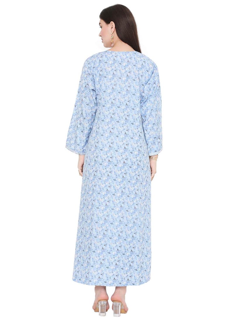 HANA & SARA LONG VISCOSE STYLISH PRINTED WITH UNIQUE EMBROIDERY ARABIC KAFTAN JALABIYA DRESS  - Image 2