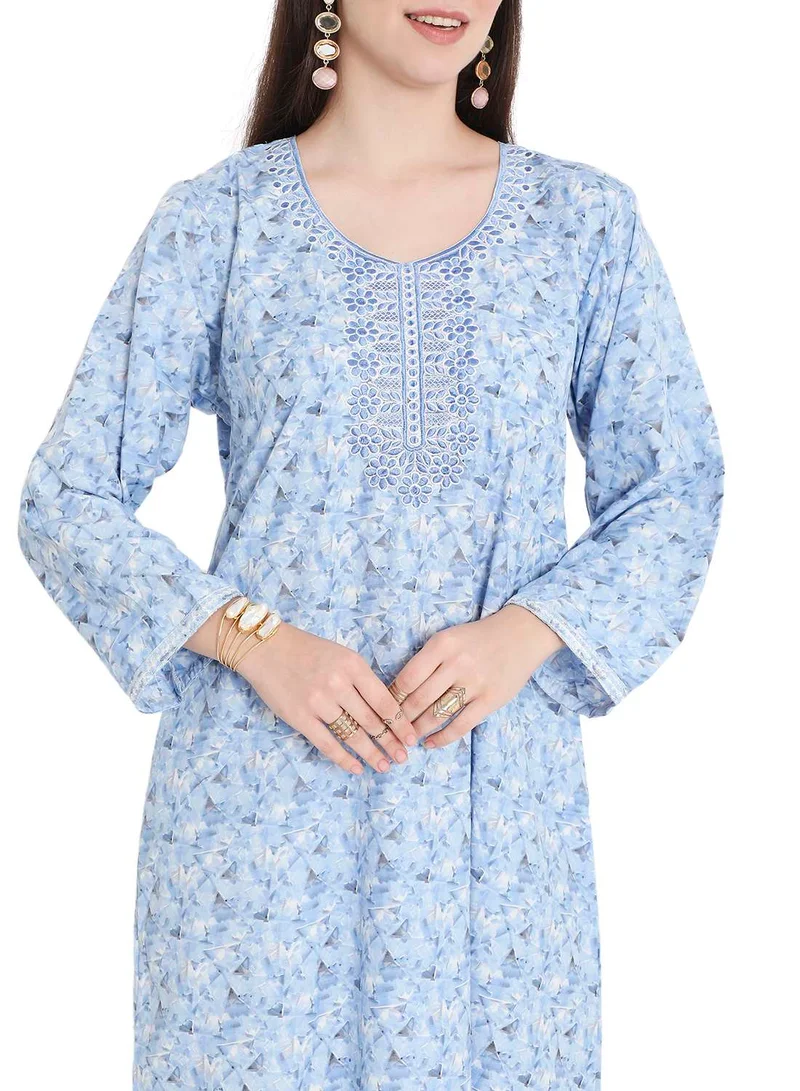 HANA & SARA LONG VISCOSE STYLISH PRINTED WITH UNIQUE EMBROIDERY ARABIC KAFTAN JALABIYA DRESS