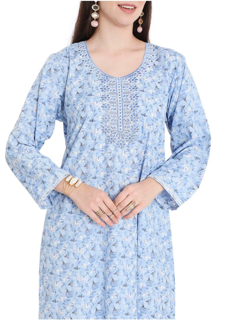 HANA & SARA LONG VISCOSE STYLISH PRINTED WITH UNIQUE EMBROIDERY ARABIC KAFTAN JALABIYA DRESS  - Image 3