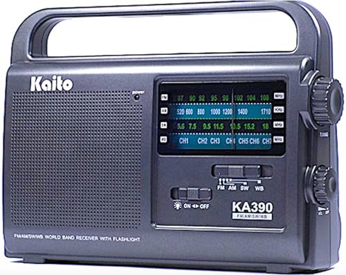 Kaito KA390 Portable AM/FM Shortwave NOAA Weather Radio with LED Flashlight, Color Black - Image 2