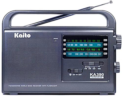 Kaito KA390 Portable AM/FM Shortwave NOAA Weather Radio with LED Flashlight, Color Black - Image 1