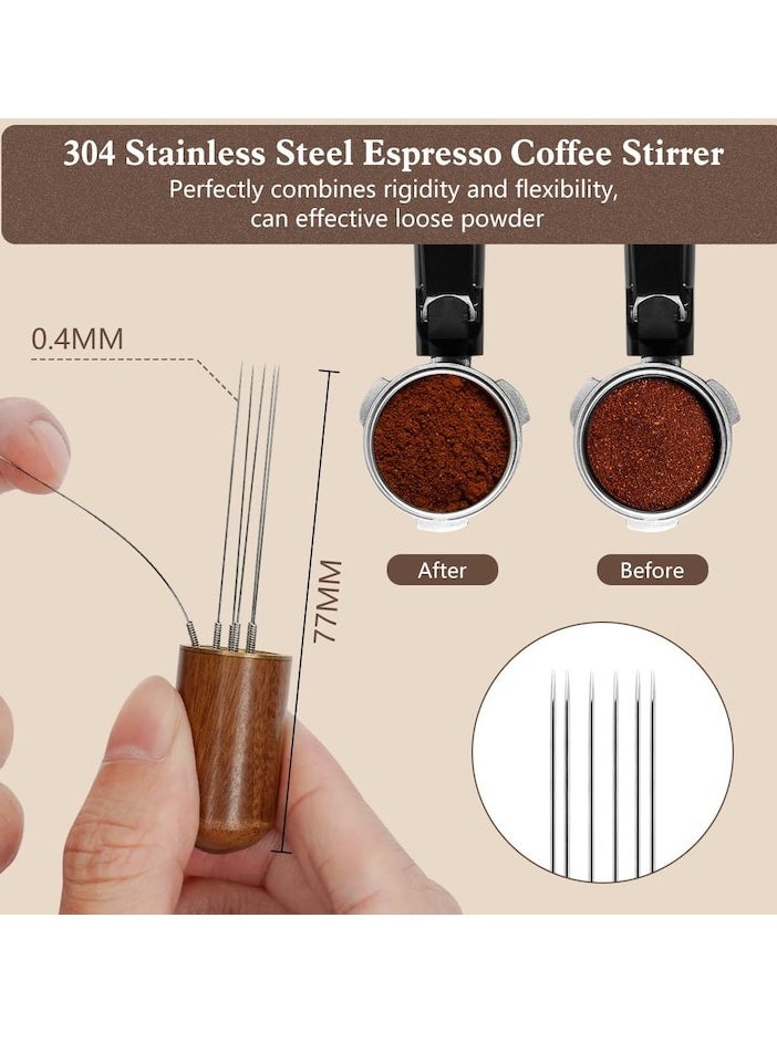 51mm Espresso Tamper Set, 30 lb Consistent Pressure Calibrated Coffee Tamper with Spring Loaded, Silicone Mat, Coffee Stirrer Espresso Distribution Tool, Wooden Barista Kit for Espresso Machine, brown
