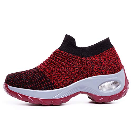 Slow Man Women's Walking Slip on Shoes - Casual Slip on Sock Sneakers Nursing Work Travel Outdoor Shoes Platform Red Point,10.5 - Image 4