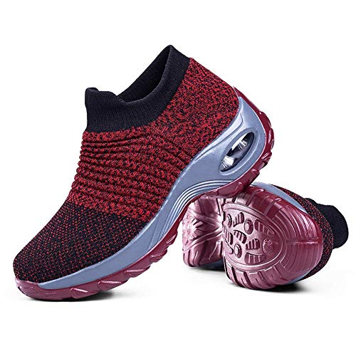 Slow Man Women's Walking Slip on Shoes - Casual Slip on Sock Sneakers Nursing Work Travel Outdoor Shoes Platform Red Point,10.5 - Image 2