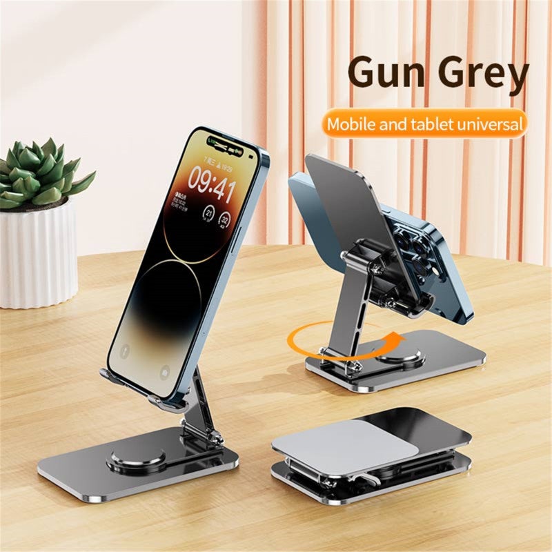 Aluminum Alloy Phone Stand: 360° Rotating Base, Foldable Flat Design, Anti-slip Silicone Pads - Ergonomic Multi-angle Adjustment Tablet Stand for Desktop, Business Travel & Universal Device Use - Image 2