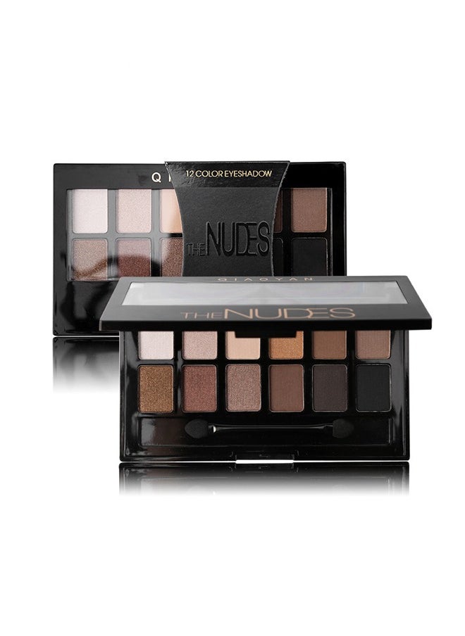QIAOYAN 12 Colors The Nudes Eyeshadow ,Shimmer Matte Palette, Waterproof Brown Eyeshadow Series, Matt Powder Pressed Eye Pallet  - Image 1