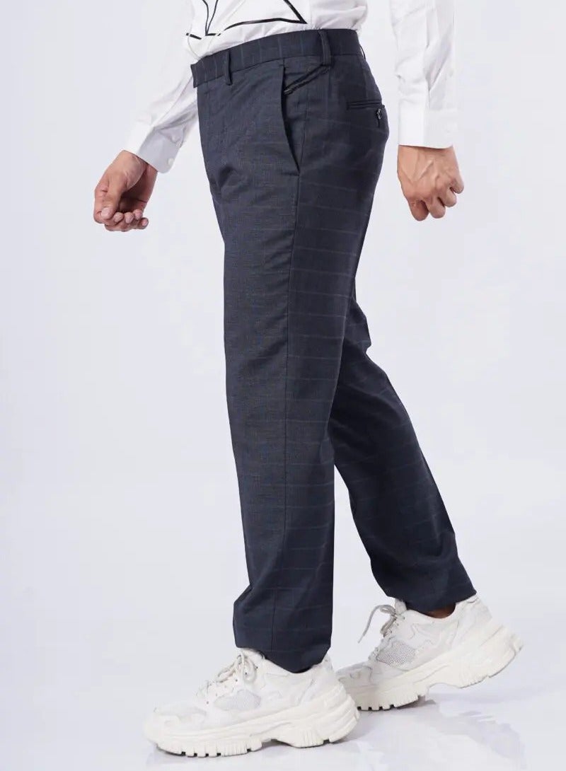 Men’s Checked Design Full Length Suit Pants in Mid Grey