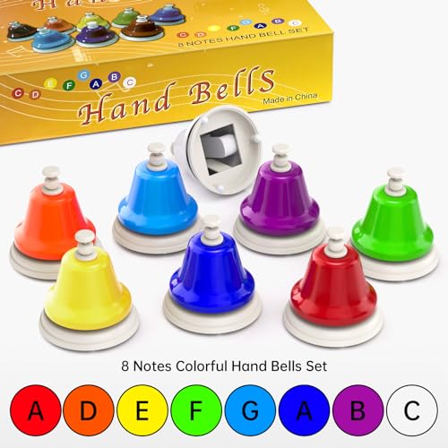 Facmogu Desk Bells, 8 Notes Diatonic Metal Hand Bells, Rainbow Music Bells, Musical Learning Teaching Percussion Instrument, Holiday Birthday Gift - Image 4