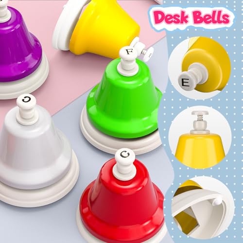 Facmogu Desk Bells, 8 Notes Diatonic Metal Hand Bells, Rainbow Music Bells, Musical Learning Teaching Percussion Instrument, Holiday Birthday Gift - Image 3