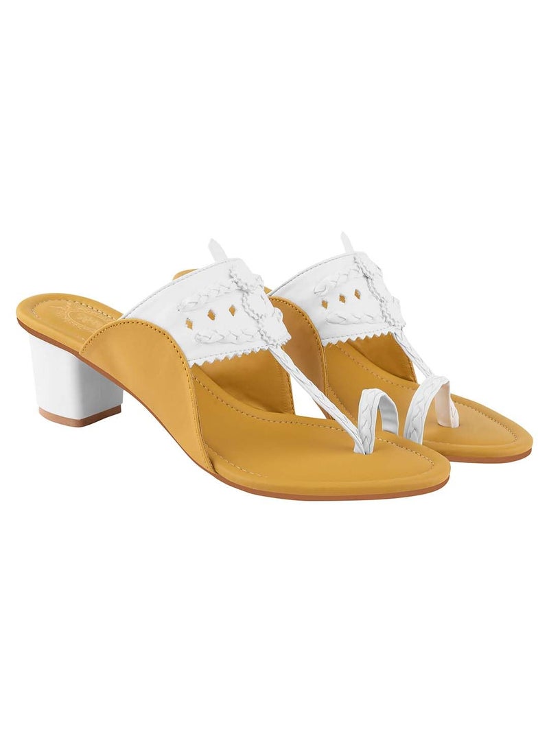 Shoetopia Women Yellow Sandal Block Heel Comfortable Toe Ring Slip-On Ethnic Casual Daily Footwear EU41 - Image 1