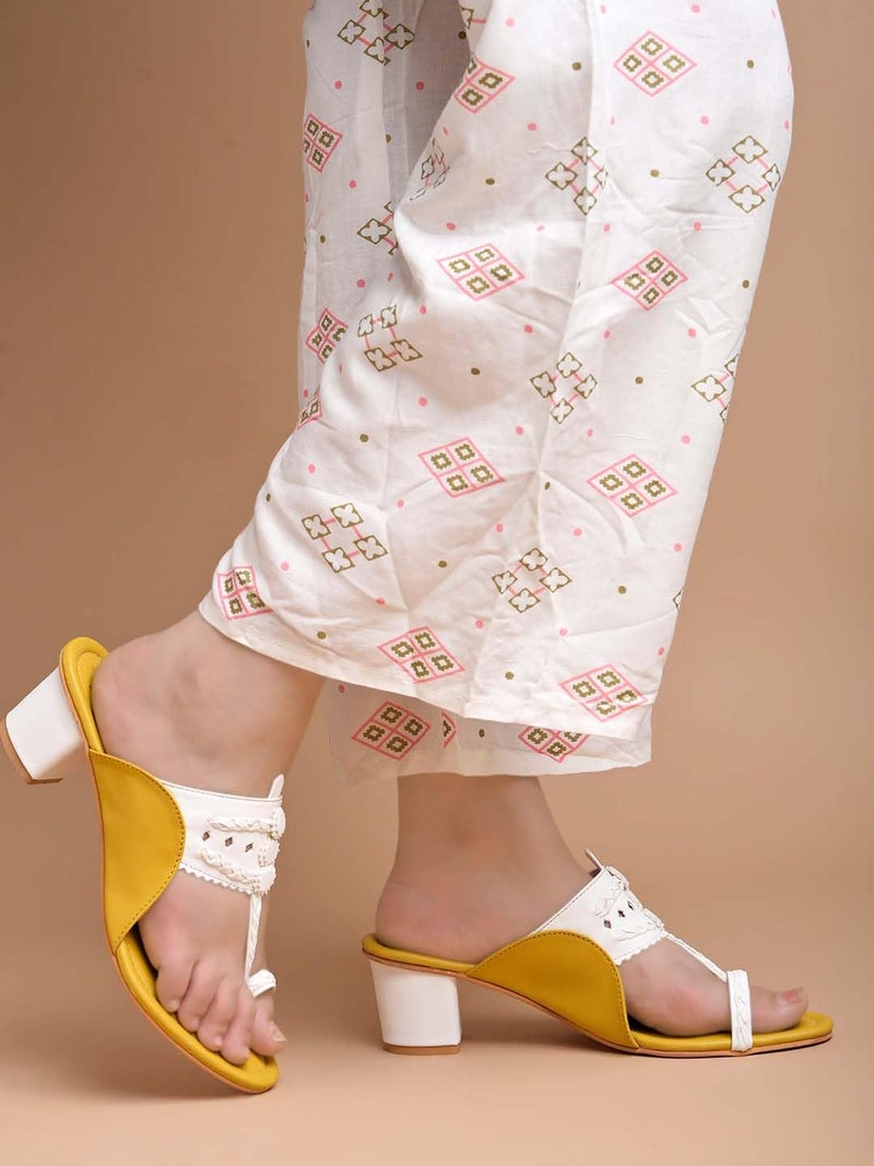 Shoetopia Women Yellow Sandal Block Heel Comfortable Toe Ring Slip-On Ethnic Casual Daily Footwear EU41 - Image 2