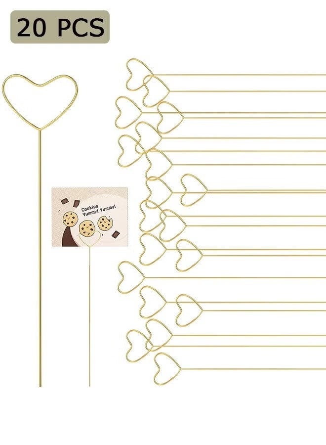 حامل بطاقات مكان مزين بالزهور، 20 قطعة، حامل بطاقات معدني على شكل قلب، لترتيبات الزهور في حفلات الزفاف وأعياد الميلاد - Image 1