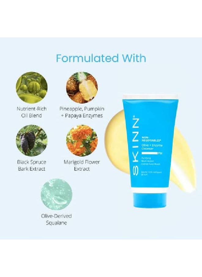 Skinn Purifying Multiaction Cream Face Wash Olive And Enzyme Cleanser 4Oz Lightweight Exfoliating Facial Cream For Removing Makeup Pollution  - Image 5
