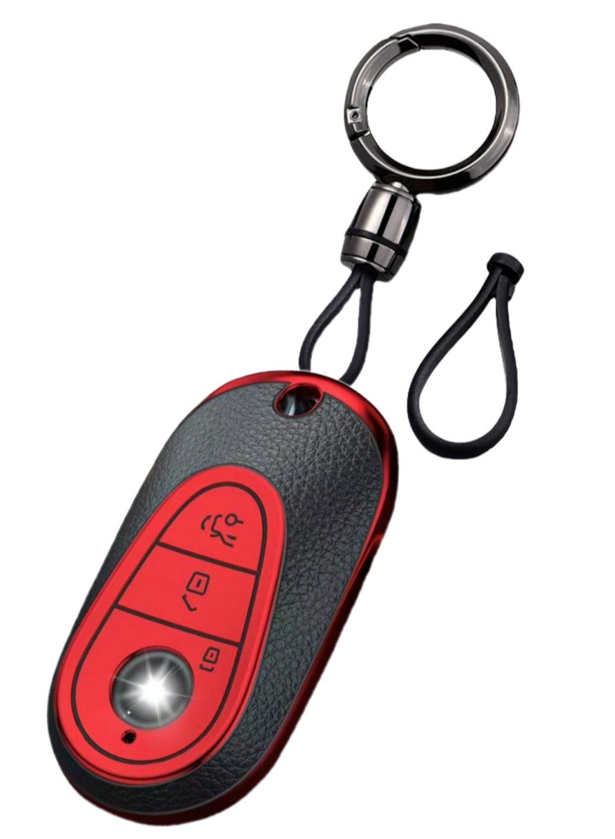 OUYoo Car Key Case for Mercedes Benz, Key Case Cover for Mercedes Benz C S Class W206 W223 2020UP, Key Case Protective Accessory,Bring a key chain.(Red)