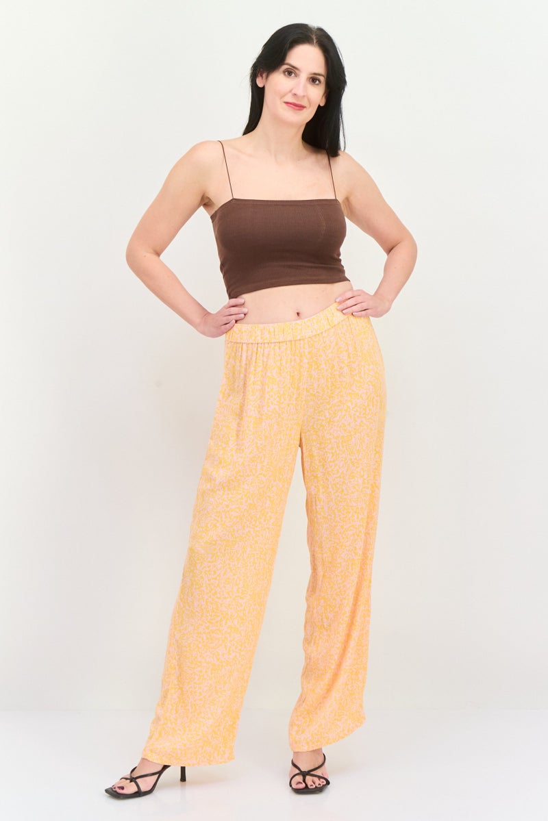 VERO MODA Women Regular Fit Allover Printed Wide Leg Pants, Orange - Image 2