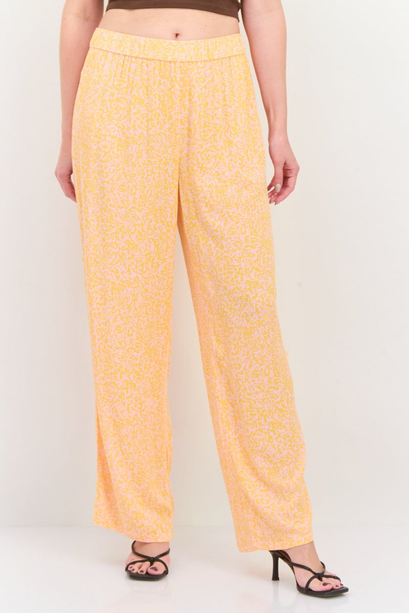 VERO MODA Women Regular Fit Allover Printed Wide Leg Pants, Orange - Image 1