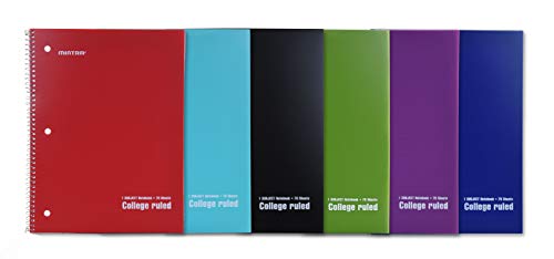 Mintra Office Spiral Notebooks - 1 Subject, POLY Waterproof Covers, 70 Sheets, College Ruled, 8in x 10in, Bulk Pack, Primary Colors, Set of 6 - for School, Office, Business, Professional (04659) - Image 1