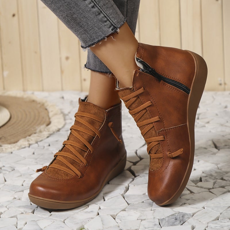 Cross-border Hot New plus size Martin Boots Women's Mid-top Fashion Good Match European and American Short Boots Casual Boots Flat Autumn and Winter - Image 3