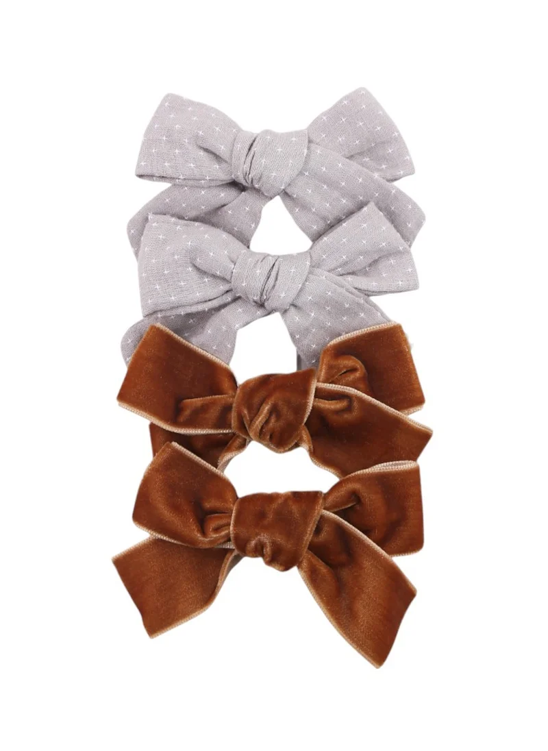 دىدانيالا Rana Ribbon Bow Clip Set For Babies and Girls -  Grey & Dark Brown