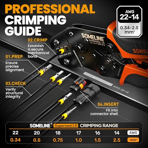 SOMELINE Crimping Tool Kit Waterproof Automotive Electrical Connectors 123456 Pin 2214 AWG Ratchet Crimper Terminal Removal Tools for CarMotorcycleBoat - Image 3