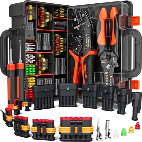 SOMELINE Crimping Tool Kit Waterproof Automotive Electrical Connectors 123456 Pin 2214 AWG Ratchet Crimper Terminal Removal Tools for CarMotorcycleBoat - Image 1