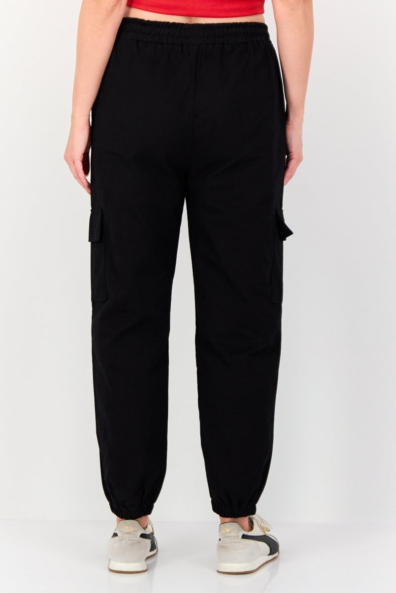 KOTON Ole x Koton Women Regular Fit High Rise Solid Cargo Pants, Black - Image 4