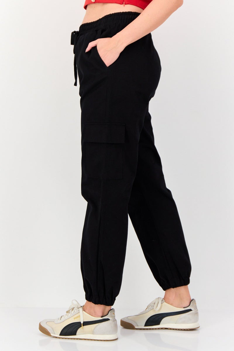 KOTON Ole x Koton Women Regular Fit High Rise Solid Cargo Pants, Black - Image 2