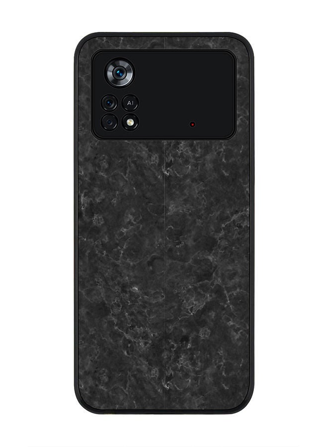 Stylizedd حافظة سوداء متينة لهاتف Poco M4 Pro 4G، حافظة رفيعة، مرنة، حواف مطاطية، مضادة للسقوط، غلاف TPU جل رقيق - نسيج رخام أسود - Image 1