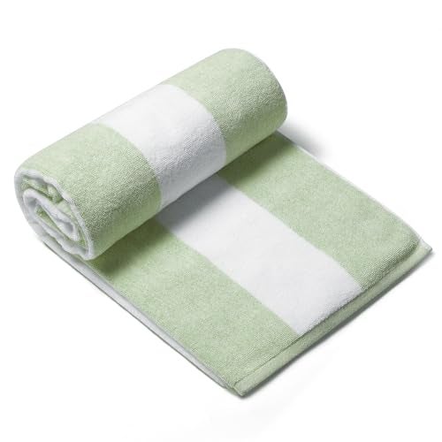 CLOWOOD Plush Oversized Beach Towel - Cotton 40 x 70 Inch Large Thick Grass Green Striped Cabana Pool Swimming Towel - Image 1