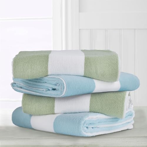 CLOWOOD Plush Oversized Beach Towel - Cotton 40 x 70 Inch Large Thick Grass Green Striped Cabana Pool Swimming Towel - Image 4