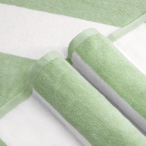 CLOWOOD Plush Oversized Beach Towel - Cotton 40 x 70 Inch Large Thick Grass Green Striped Cabana Pool Swimming Towel - Image 2