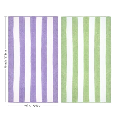 CLOWOOD Plush Oversized Beach Towel - Cotton 40 x 70 Inch Large Thick Grass Green Striped Cabana Pool Swimming Towel - Image 3