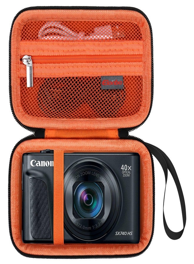 Elonbo Carrying Case for Canon PowerShot SX740/SX730/SX720/SX620 Digital Camera, 4K Video Camera Travel Storage Cover Bag Organiser, Black and orange interior, Pocket organiser - Image 1